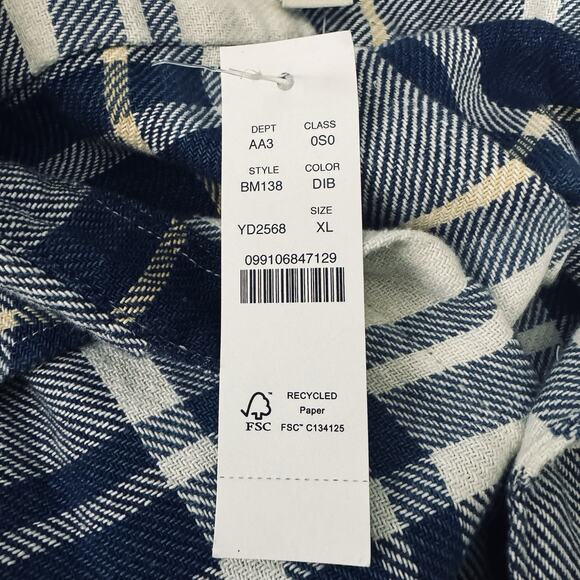 NWT J. Crew Mens XL Classic Flannel Shirt Plaid Blue/White Indigo Dyed Button Up - Picture 12 of 12